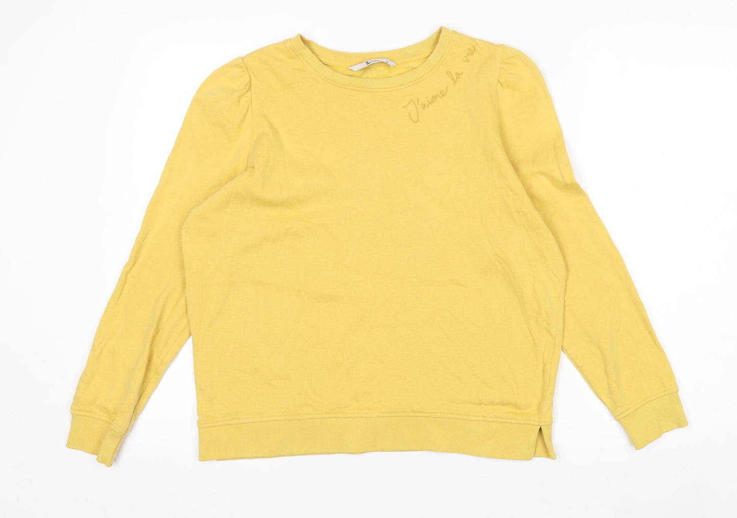 Tu Woman Yellow Cotton Crew Neck Long Sleeve Pullover Sweatshirt Size 12