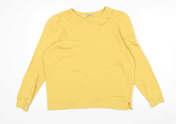 Tu Woman Yellow Cotton Crew Neck Long Sleeve Pullover Sweatshirt Size 12