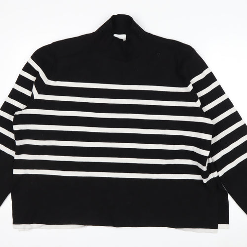 H&M Women’s Black White Striped Mock Neck Long Sleeve Jumper Size 18