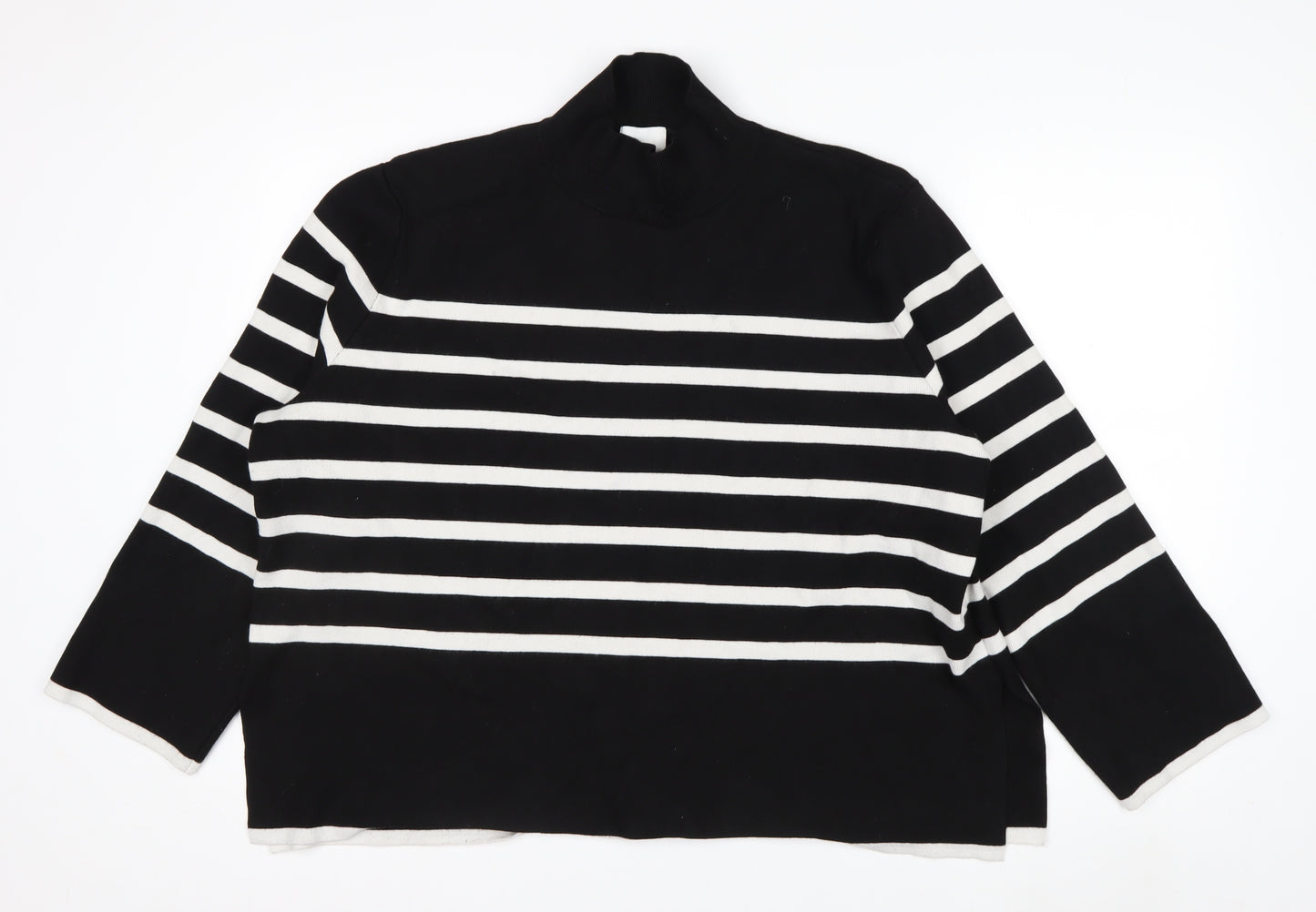 H&M Women’s Black White Striped Mock Neck Long Sleeve Jumper Size 18