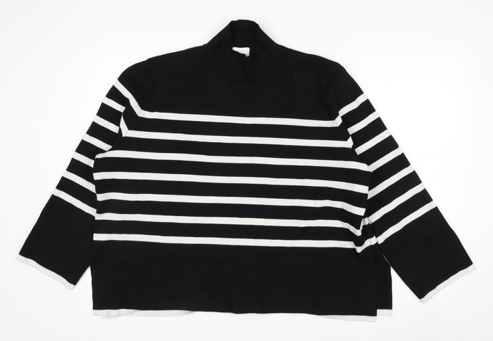 H&M Women’s Black White Striped Mock Neck Long Sleeve Jumper Size 18
