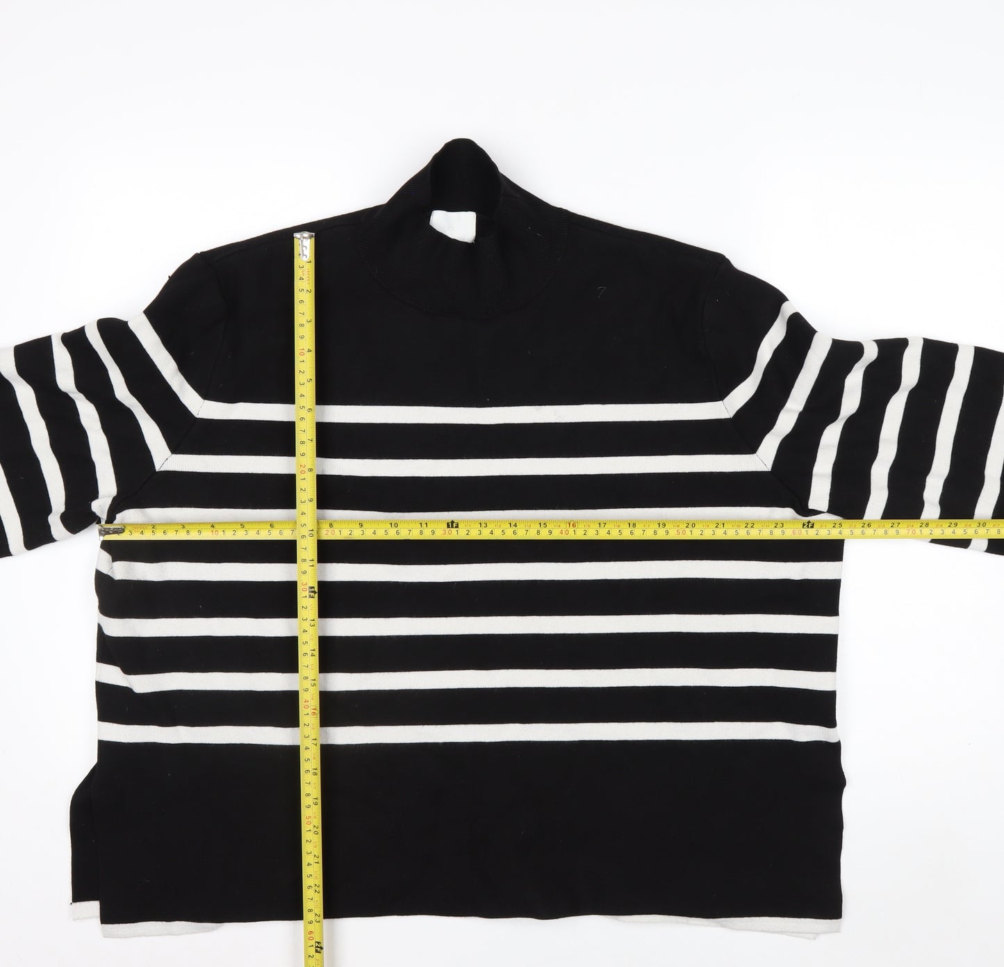 H&M Women’s Black White Striped Mock Neck Long Sleeve Jumper Size 18