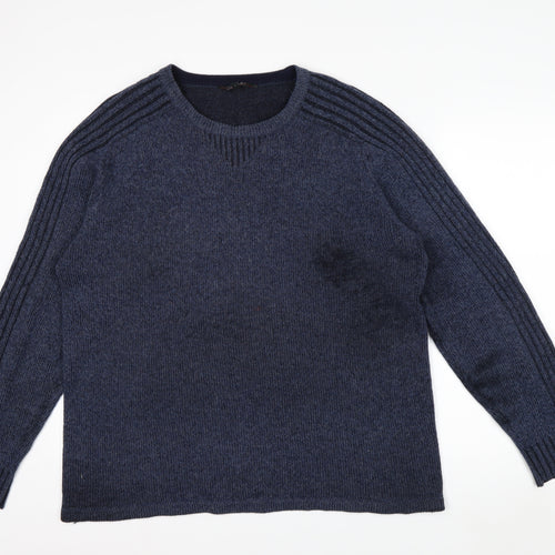 Jeff Banks Women Blue Wool Blend Crew Neck Pullover Jumper L