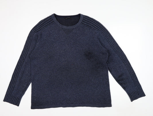 Jeff Banks Women Blue Wool Blend Crew Neck Pullover Jumper L