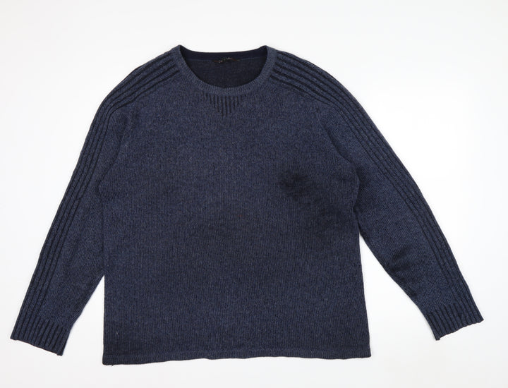 Jeff Banks Women Blue Wool Blend Crew Neck Pullover Jumper L
