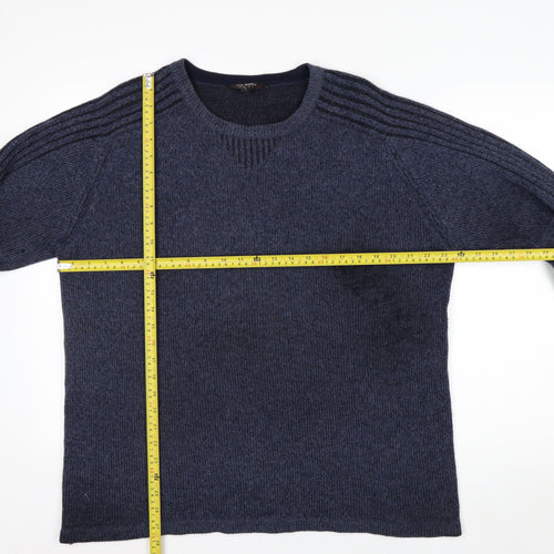 Jeff Banks Women Blue Wool Blend Crew Neck Pullover Jumper L