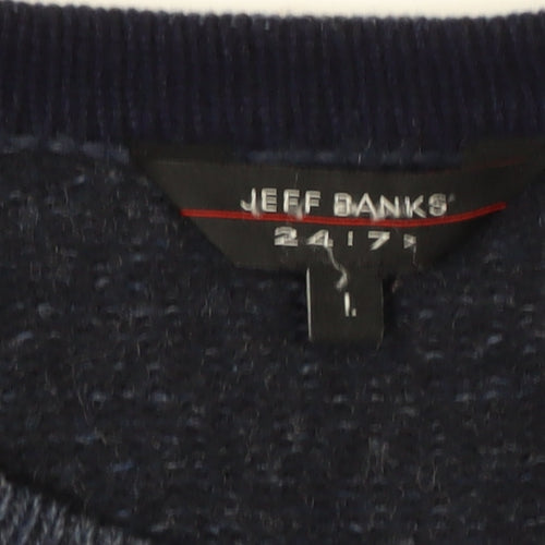 Jeff Banks Women Blue Wool Blend Crew Neck Pullover Jumper L