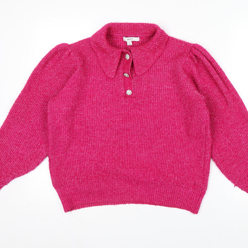 Next Womens Pink Collared Henley Knit Jumper Size M UK 12