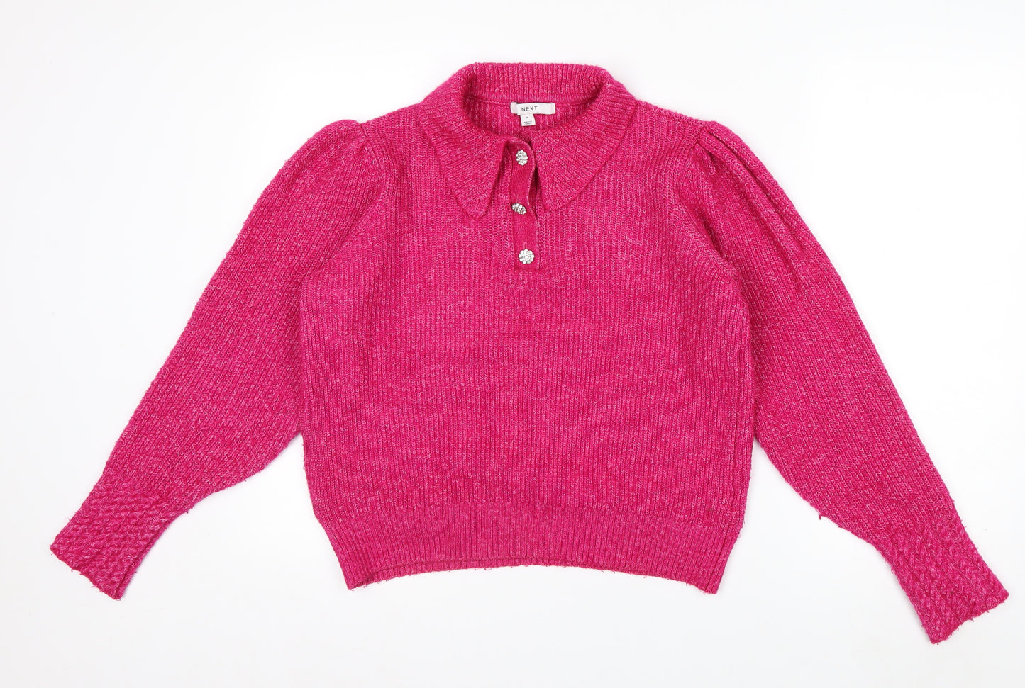 Next Womens Pink Collared Henley Knit Jumper Size M UK 12