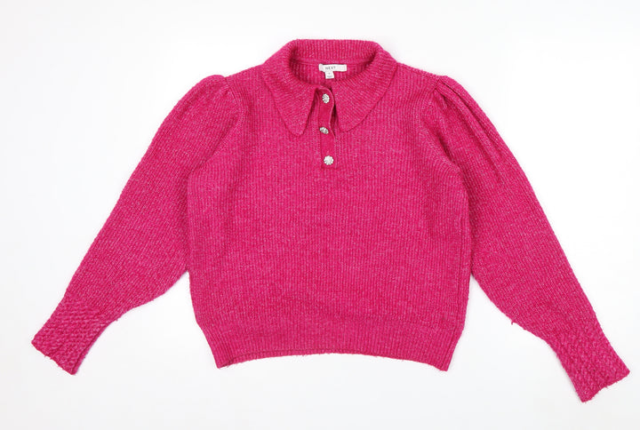 Next Womens Pink Collared Henley Knit Jumper Size M UK 12