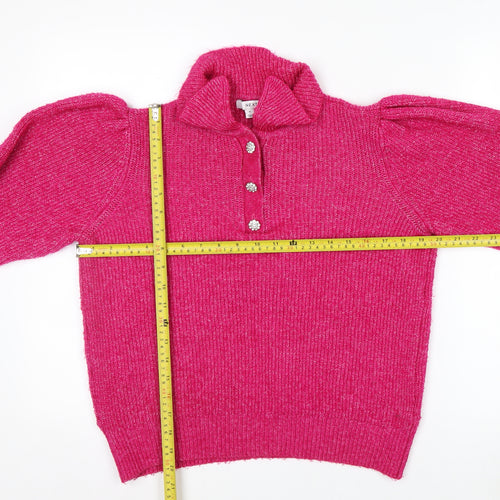 Next Womens Pink Collared Henley Knit Jumper Size M UK 12