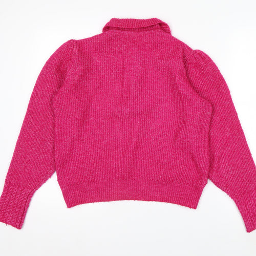 Next Womens Pink Collared Henley Knit Jumper Size M UK 12
