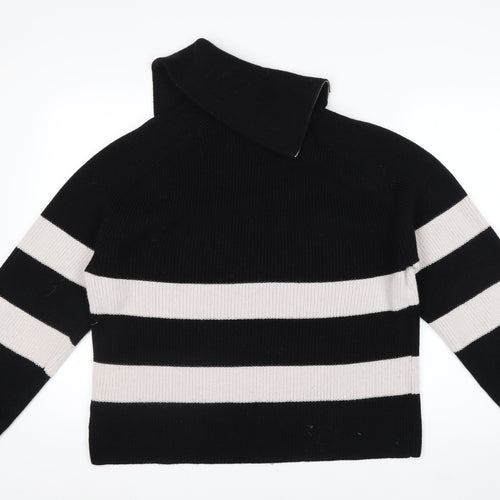 COS Womens Black Striped Wool Blend High Neck Zip Jumper Size 12