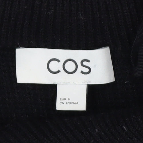 COS Womens Black Striped Wool Blend High Neck Zip Jumper Size 12