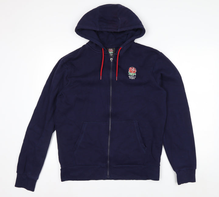 England Rugby Men's Blue Full Zip Hoodie Size M Embroidered Logo