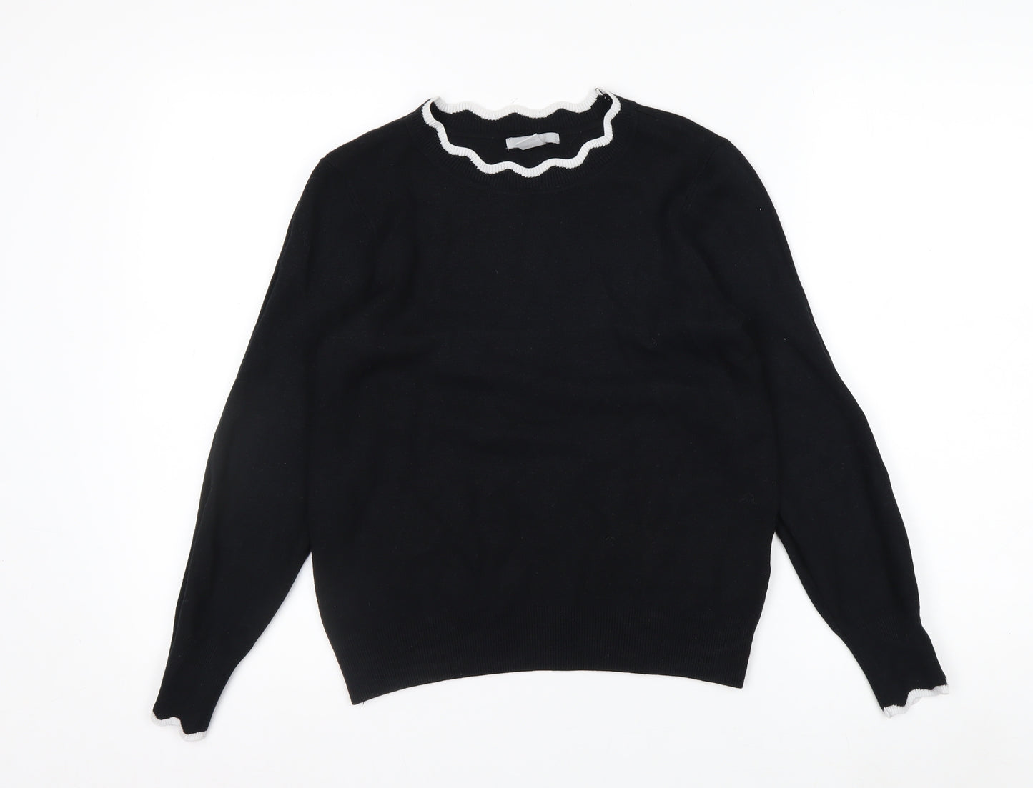 H&M Women Black Round Neck Knit Pullover Jumper Size 10