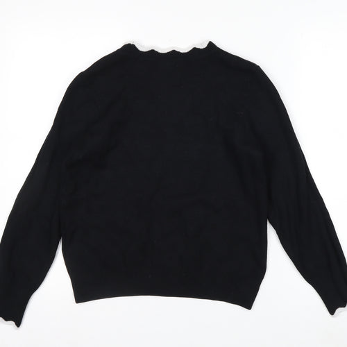 H&M Women Black Round Neck Knit Pullover Jumper Size 10
