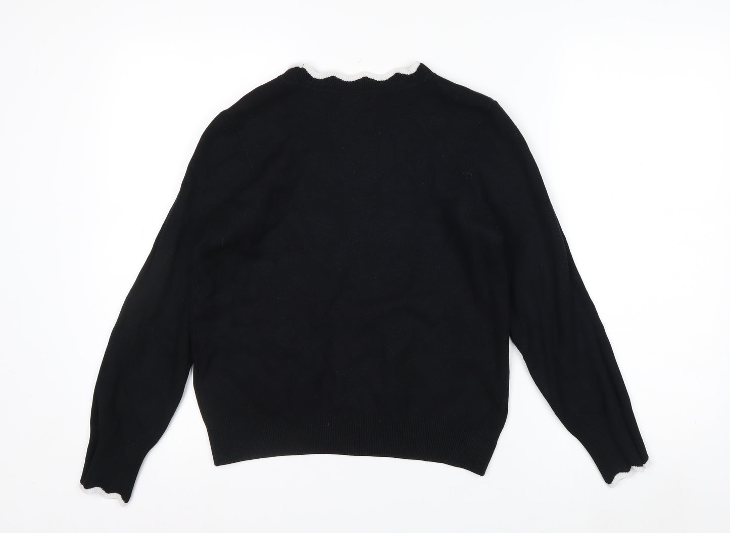 H&M Women Black Round Neck Knit Pullover Jumper Size 10