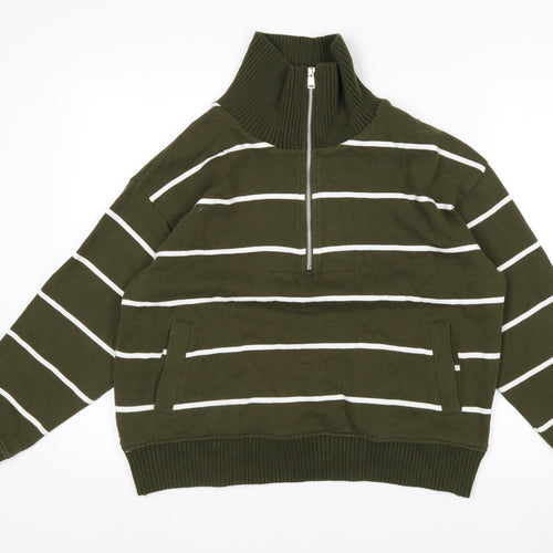 Marks & Spencer Women’s Green Striped 1/2 Zip Sweatshirt Size M