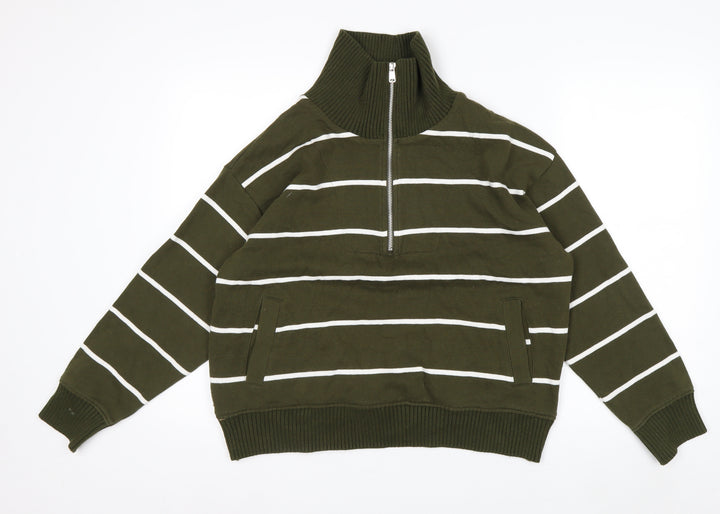 Marks & Spencer Women’s Green Striped 1/2 Zip Sweatshirt Size M