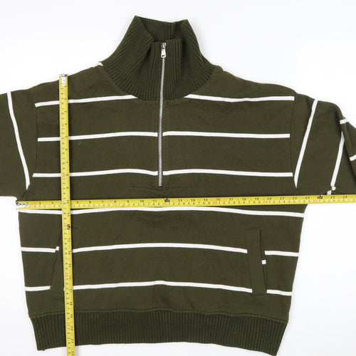 Marks & Spencer Women’s Green Striped 1/2 Zip Sweatshirt Size M