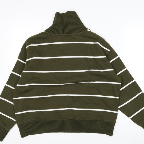Marks & Spencer Women’s Green Striped 1/2 Zip Sweatshirt Size M