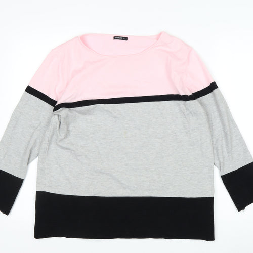 Roman Women’s Pink Grey Black Colour Block 3/4 Sleeve Pullover Jumper Size 16
