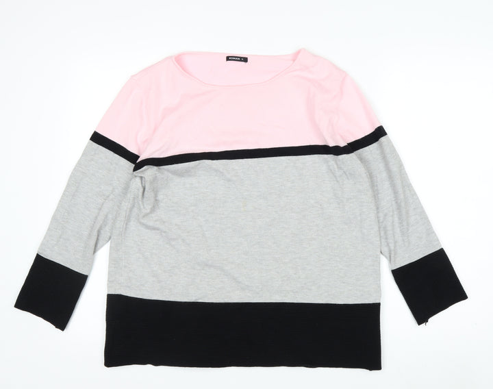 Roman Women’s Pink Grey Black Colour Block 3/4 Sleeve Pullover Jumper Size 16
