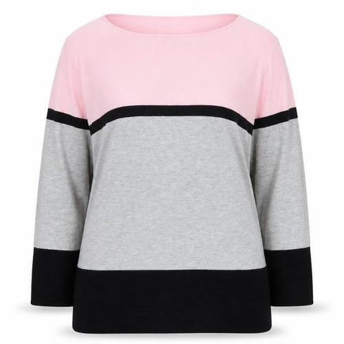 Roman Women’s Pink Grey Black Colour Block 3/4 Sleeve Pullover Jumper Size 16