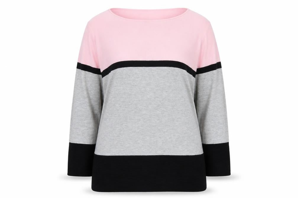 Roman Women’s Pink Grey Black Colour Block 3/4 Sleeve Pullover Jumper Size 16