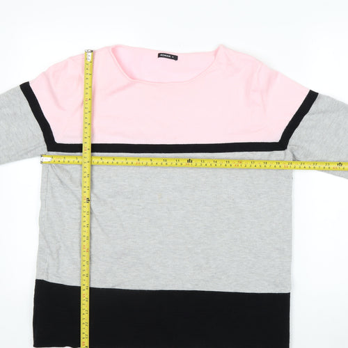 Roman Women’s Pink Grey Black Colour Block 3/4 Sleeve Pullover Jumper Size 16