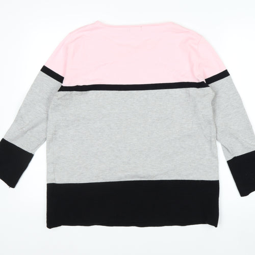 Roman Women’s Pink Grey Black Colour Block 3/4 Sleeve Pullover Jumper Size 16