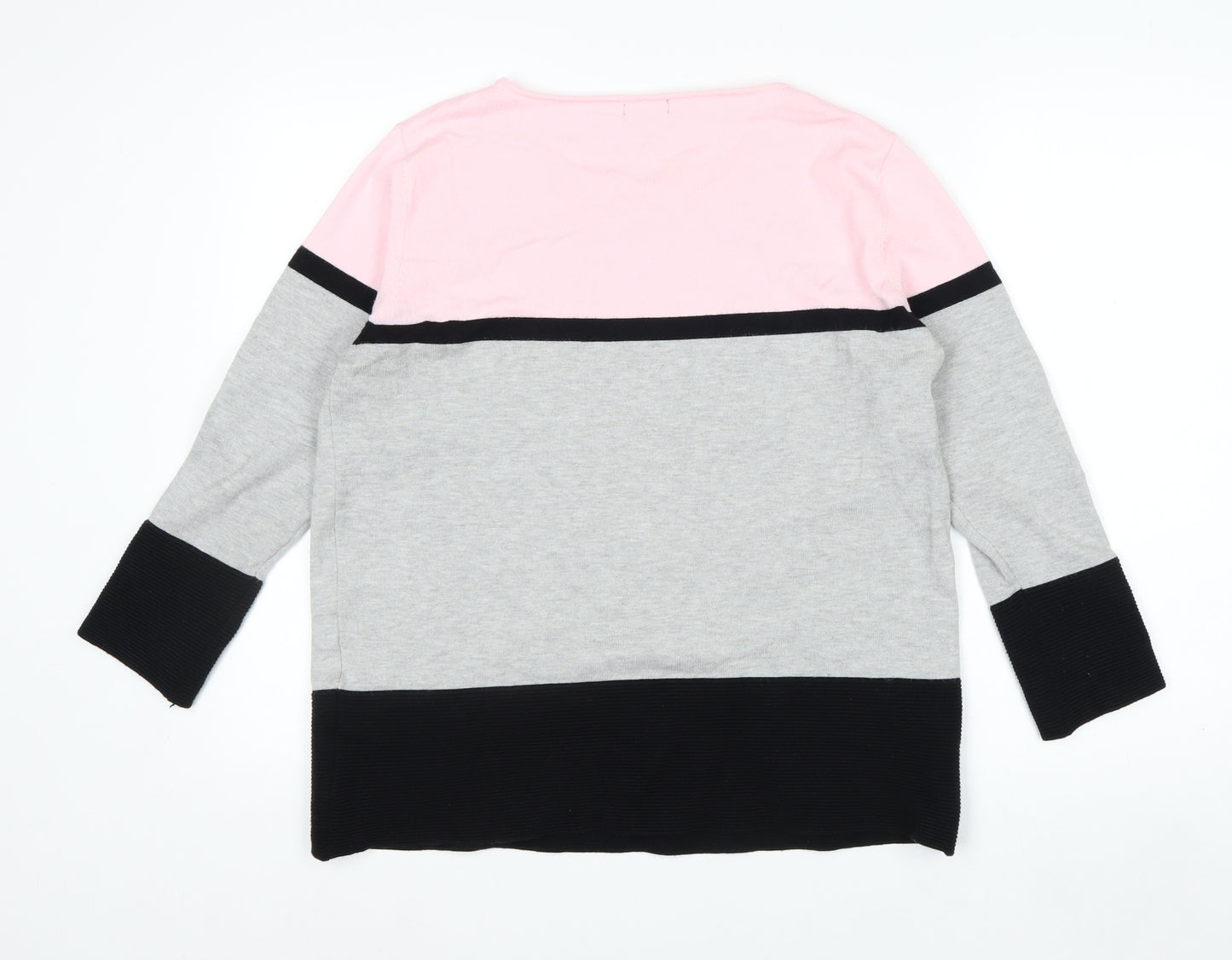 Roman Women’s Pink Grey Black Colour Block 3/4 Sleeve Pullover Jumper Size 16