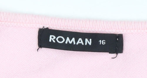 Roman Women’s Pink Grey Black Colour Block 3/4 Sleeve Pullover Jumper Size 16