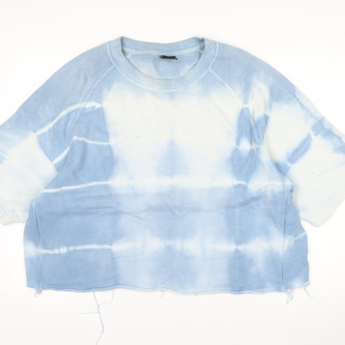 Zara Men Blue Tie-Dye Crew Neck Short Sleeve Relaxed Sweatshirt XL