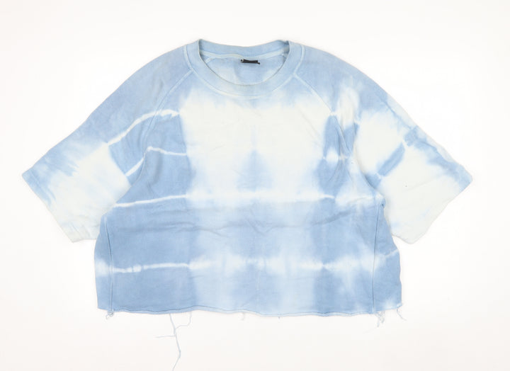 Zara Men Blue Tie-Dye Crew Neck Short Sleeve Relaxed Sweatshirt XL