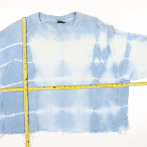 Zara Men Blue Tie-Dye Crew Neck Short Sleeve Relaxed Sweatshirt XL