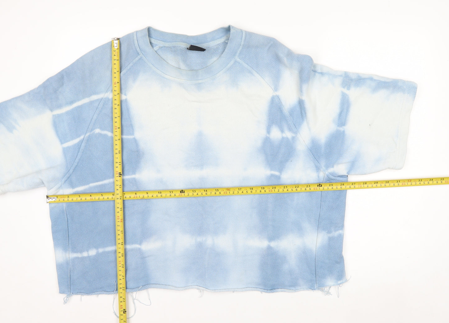 Zara Men Blue Tie-Dye Crew Neck Short Sleeve Relaxed Sweatshirt XL