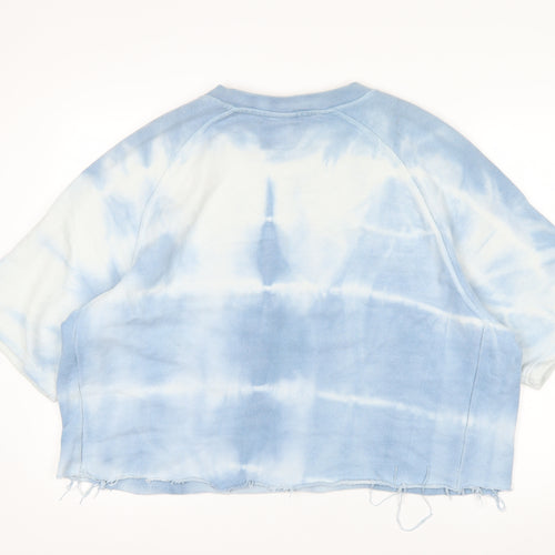 Zara Men Blue Tie-Dye Crew Neck Short Sleeve Relaxed Sweatshirt XL