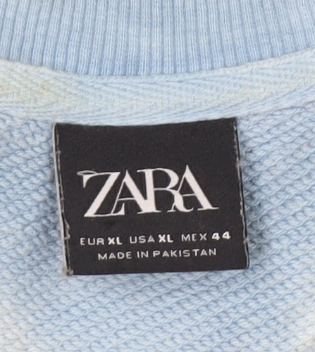 Zara Men Blue Tie-Dye Crew Neck Short Sleeve Relaxed Sweatshirt XL