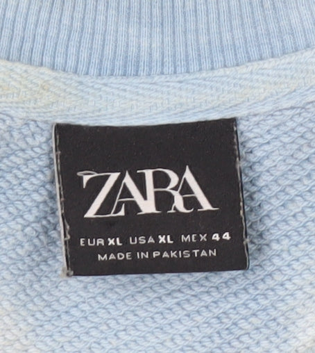 Zara Men Blue Tie-Dye Crew Neck Short Sleeve Relaxed Sweatshirt XL