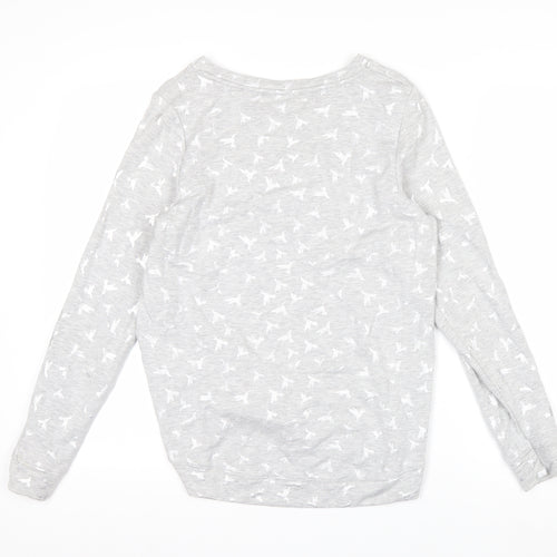Oasis Women Grey Bird Print Pullover Sweatshirt Size S