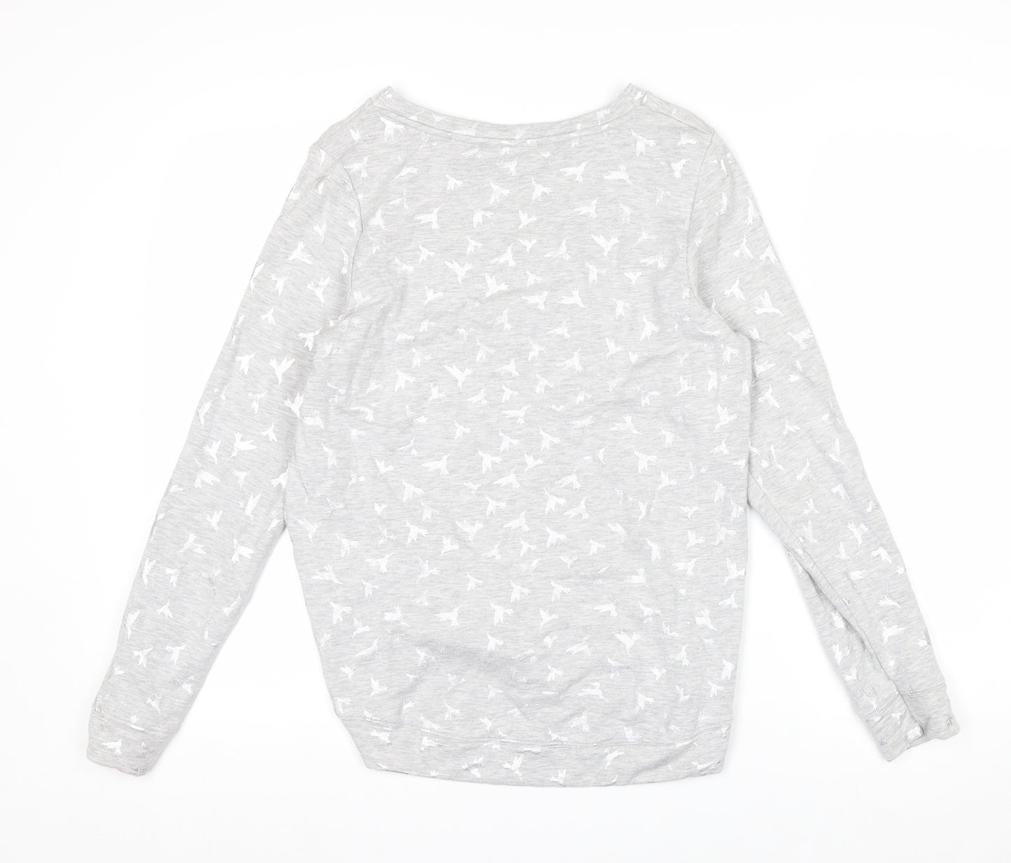 Oasis Women Grey Bird Print Pullover Sweatshirt Size S