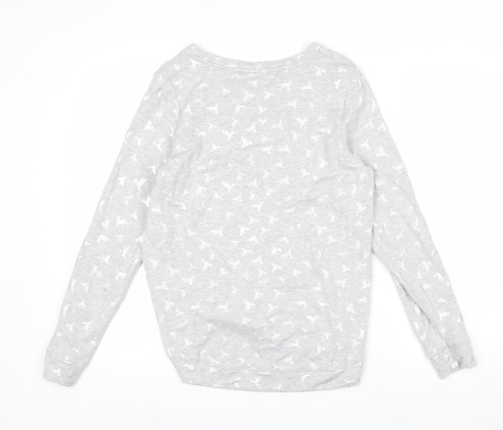 Oasis Women Grey Bird Print Pullover Sweatshirt Size S