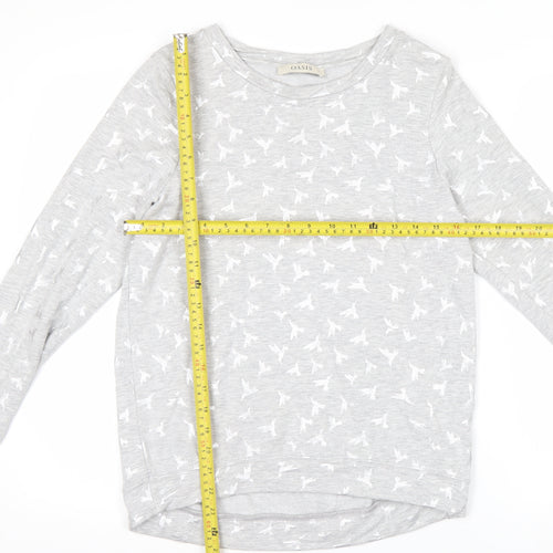 Oasis Women Grey Bird Print Pullover Sweatshirt Size S
