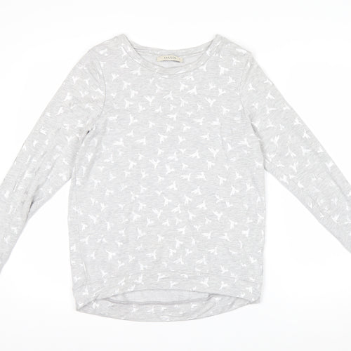 Oasis Women Grey Bird Print Pullover Sweatshirt Size S