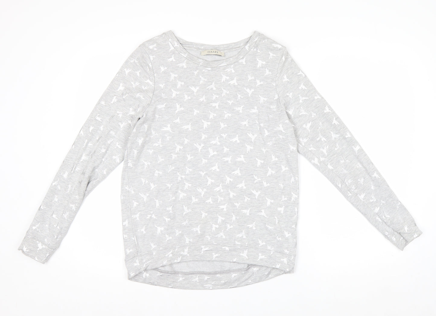 Oasis Women Grey Bird Print Pullover Sweatshirt Size S