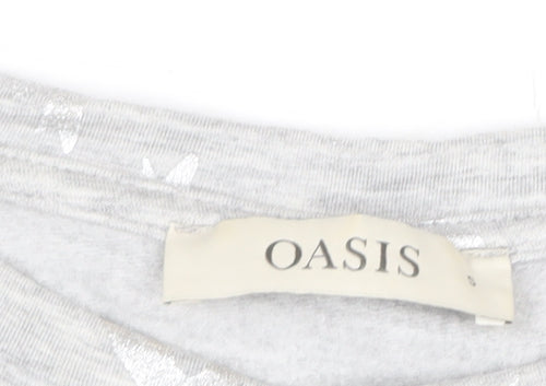 Oasis Women Grey Bird Print Pullover Sweatshirt Size S
