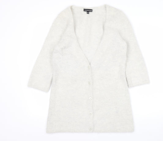 Warehouse Women’s Ivory Angora Blend V-Neck Button Cardigan UK 14