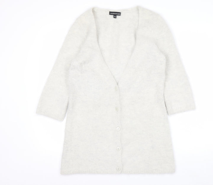 Warehouse Women’s Ivory Angora Blend V-Neck Button Cardigan UK 14